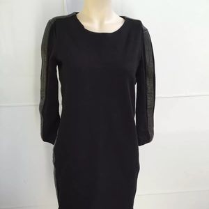 Sandro Size 3 Leather Black Long Sleeve Dress